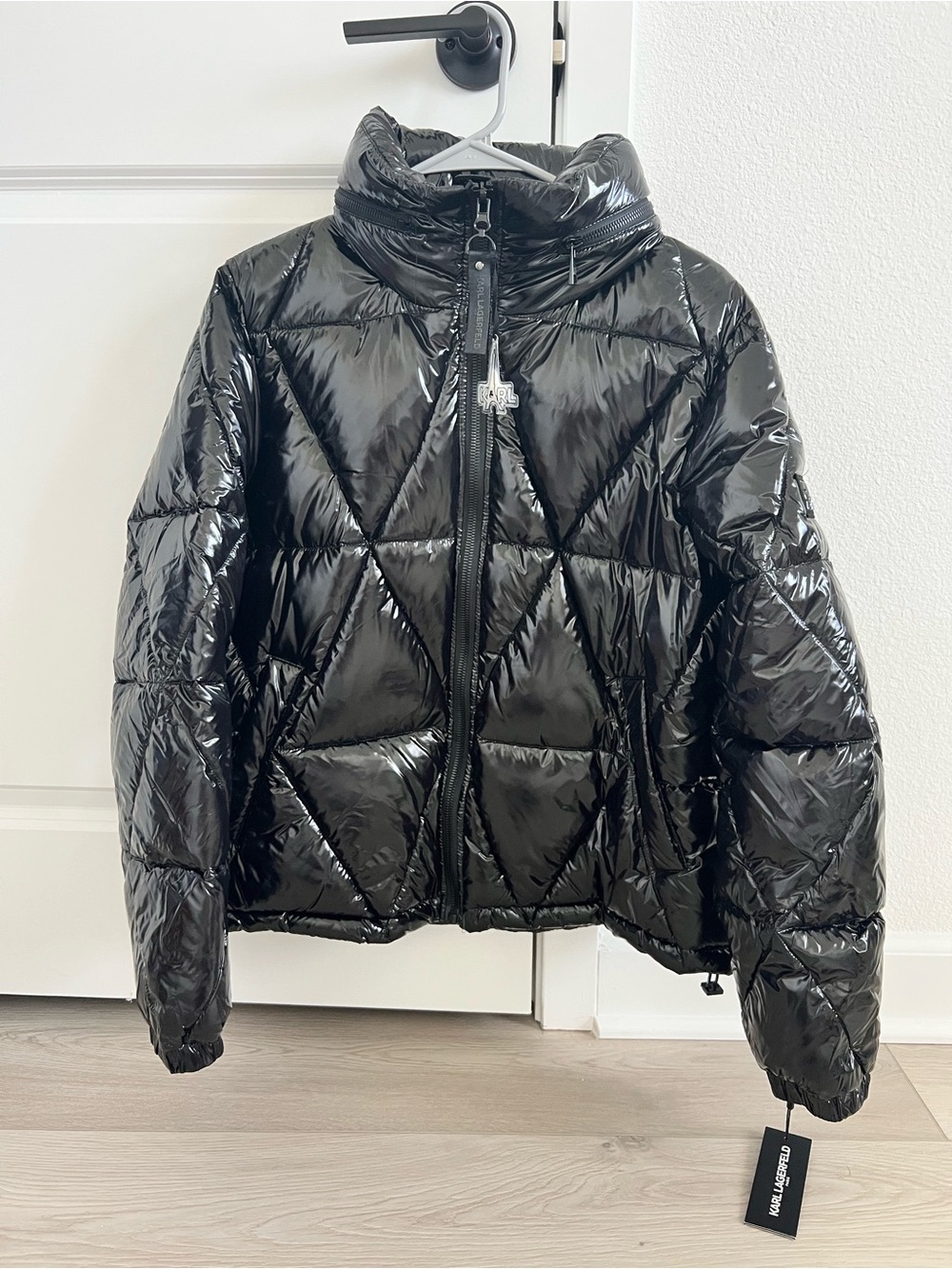 Karl Lagerfeld Shiny Black Quilted Puffer Jacket